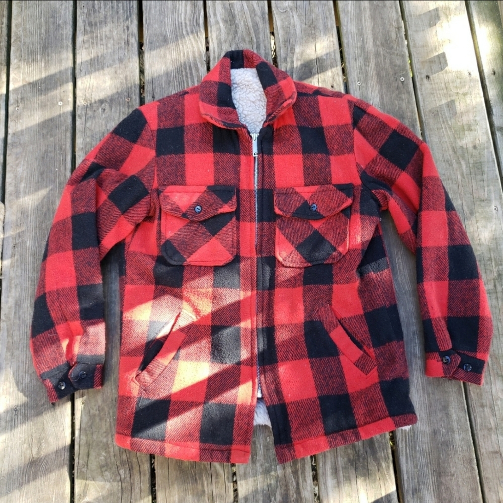 Vintage Buffalo plaid faux sherpa jacket